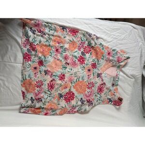 LOFT Womens Floral V-Neck Sleeveless Blouse Pink Orange Small